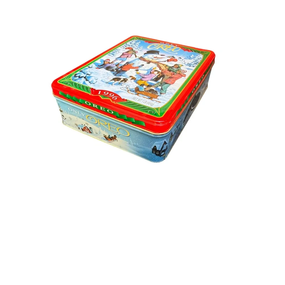 Vintage 1996 Oreo Christmas Winter Snowman‎ Scene Tin Canister Nabisco